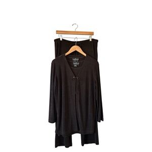 Vtg CAROLE LITTLE Dark Brown 3 Piece Jersey Kit Pant Cardigan Tunic Set Sz PL